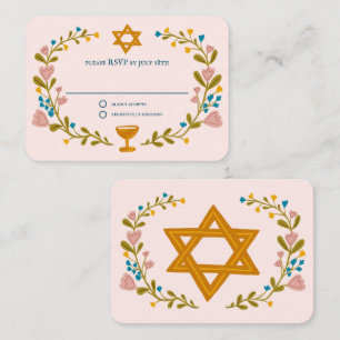 Floral Wreath Bat Mitzvah Hand-drawn Custom RSVP Enclosure Card