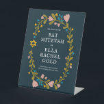 Floral Wreath Bat Mitzvah Hand-drawn Custom Welcom Pedestal Sign<br><div class="desc">Perfect sign to announce a bar mitzvah, bat mitzvah or other Jewish celebration! Hand made art for you! FULLY CUSTOMIZABLE! Click on “Personalise” above to edit the text. Click "edit using design tool" to adjust the fonts, colours and placements. THANK YOU FOR SUPPORTING INDEPENDENT ARTISTS! All artwork and designs are...</div>