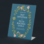 Floral Wreath Bat Mitzvah Hand-drawn Custom Welcom Pedestal Sign<br><div class="desc">Perfect sign to announce a bar mitzvah, bat mitzvah or other Jewish celebration! Hand made art for you! FULLY CUSTOMIZABLE! Click on “Personalise” above to edit the text. Click "edit using design tool" to adjust the fonts, colours and placements. THANK YOU FOR SUPPORTING INDEPENDENT ARTISTS! All artwork and designs are...</div>