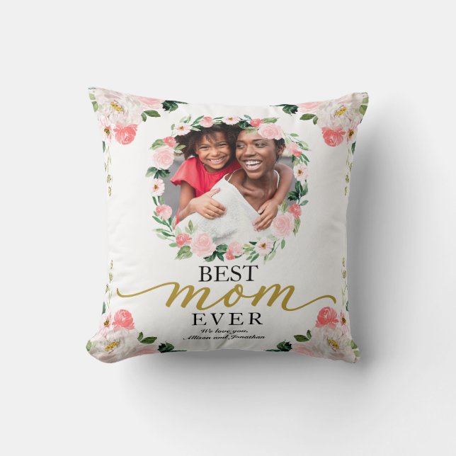 Floral Wreath Best Mum Ever Mothers Day Cushion (Front)