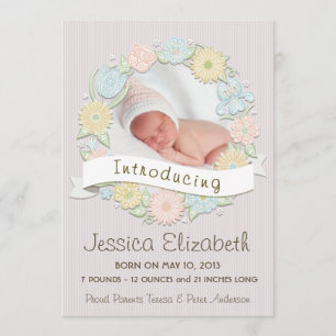 Floral Wreath Birth Anncouncement Announcement