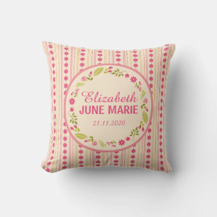 Floral Wreath Birth Announcement Pillow