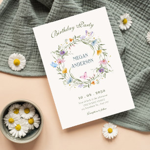 Floral wreath birthday invitation