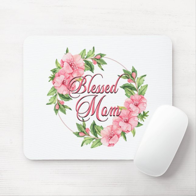 Floral Wreath Blessed Mum Mouse Mat (With Mouse)