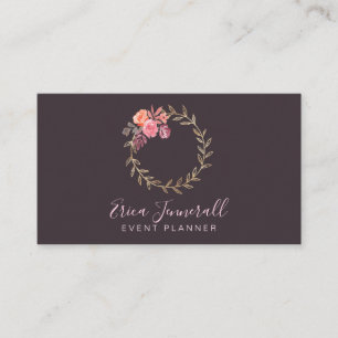 Floral Wreath Blooms On Grey Event Planner Business Card
