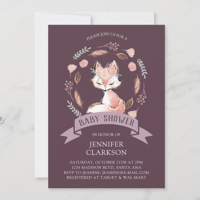 Floral Wreath Boho Fox Baby Shower Invitation (Front)
