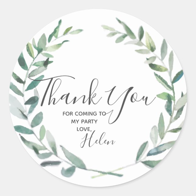Floral Wreath Botanical Thank you Birthday Sticker (Front)
