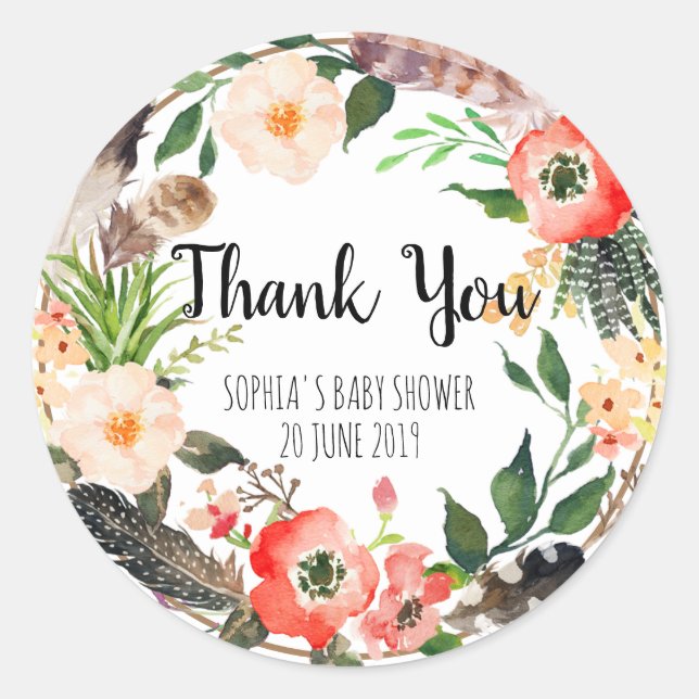 Floral Wreath Botanical Thank you Sticker (Front)