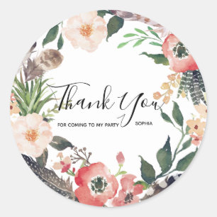 Floral Wreath Branch Botanical Thank you Sticker
