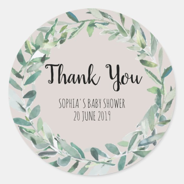 Floral Wreath Branch Botanical Thank you Sticker (Front)