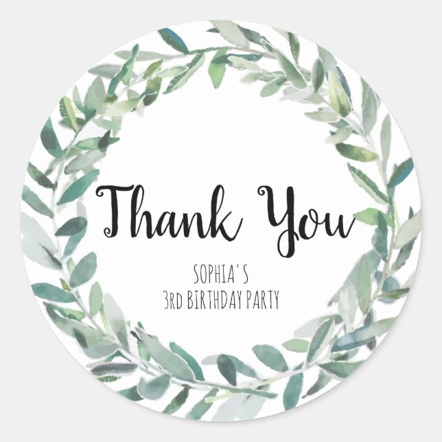 Floral Wreath Branch Botanical Thank you Sticker (Front)