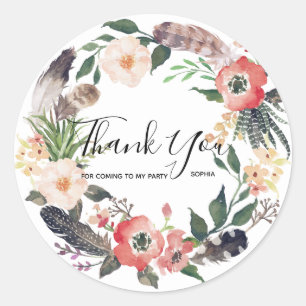 Floral Wreath Branch Botanical Thank you Sticker