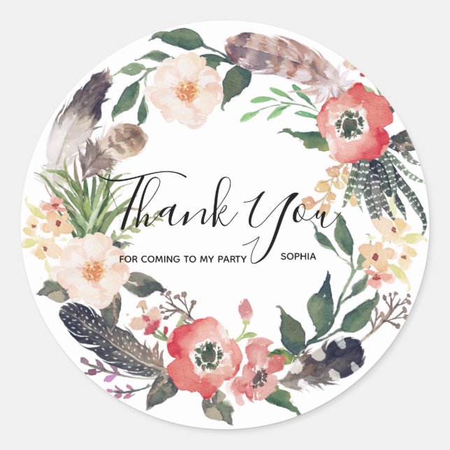 Floral Wreath Branch Botanical Thank you Sticker (Front)