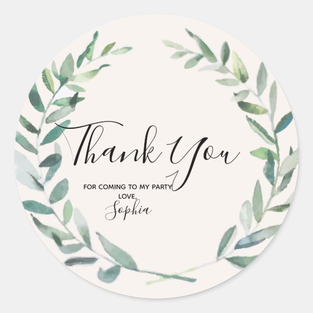 Floral Wreath Branch Botanical Thank you Sticker (Front)