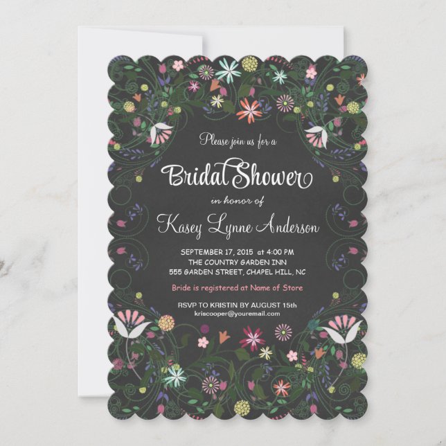 Floral Wreath Bridal Shower Chalkboard Invitations (Front)