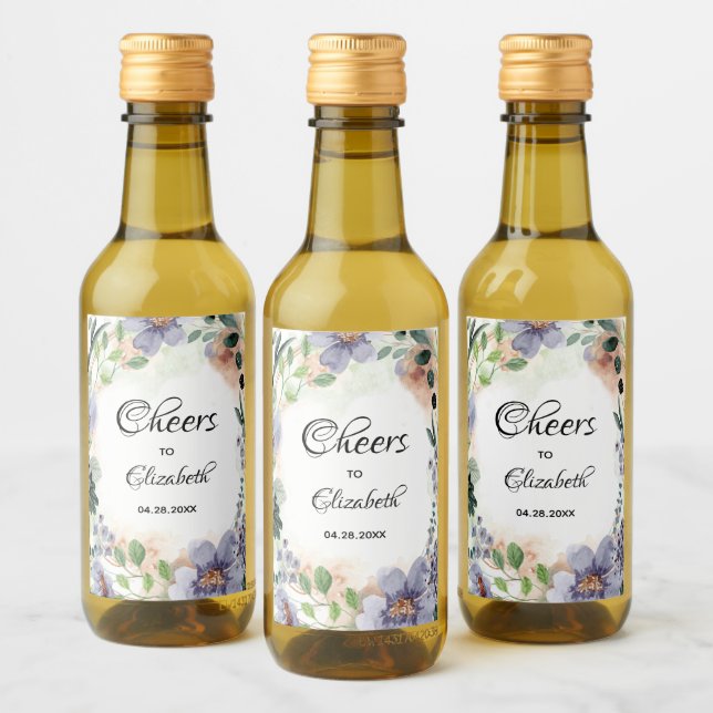 Floral Wreath Bridal Shower Mini Wine Label (Bottles)