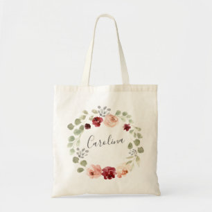 Floral Wreath Burgundy and Eucalyptus Tote Bag
