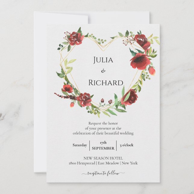 Floral Wreath | Burgundy Peony Wedding Celebration Invitation (Front)