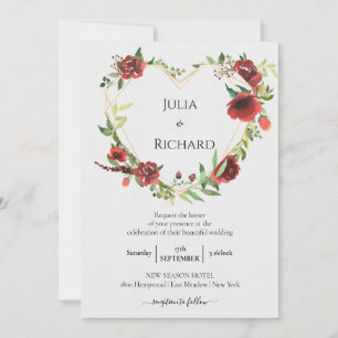 Floral Wreath   Burgundy Peony Wedding Celebration Invitation