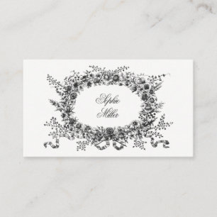 Floral Wreath Business Cards Black White Vintage