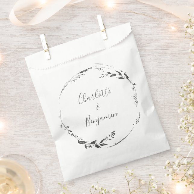 Floral Wreath Calligraphy Custom Wedding  Favour Bags (Clipped)