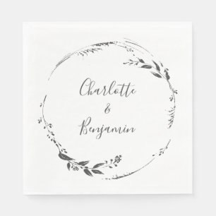 Floral Wreath Calligraphy Custom Wedding White Napkin
