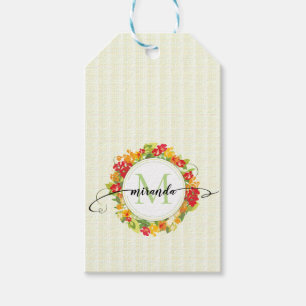 Floral Wreath Calligraphy Monogram Gift Tags