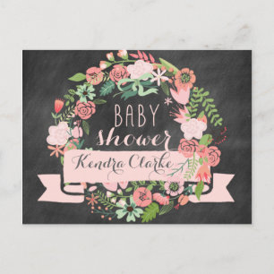 FLORAL WREATH CHALKBOARD   BABY SHOWER INVITATION