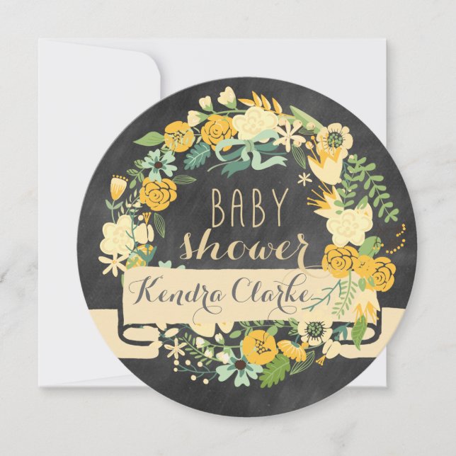 FLORAL WREATH CHALKBOARD | BABY SHOWER INVITATION (Front)