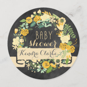 FLORAL WREATH CHALKBOARD   BABY SHOWER INVITATION