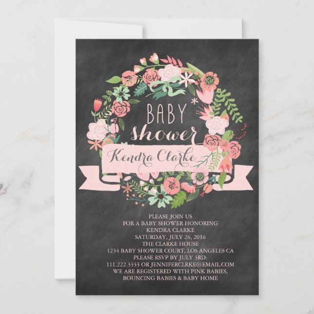FLORAL WREATH CHALKBOARD | BABY SHOWER INVITATION (Front)