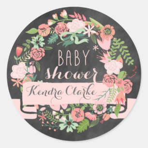 FLORAL WREATH CHALKBOARD   BABY SHOWER STICKERS