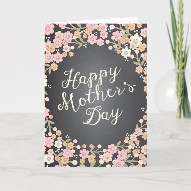 Floral Wreath Chalkboard Happy Mother's Day Card (Front)