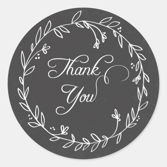 Floral Wreath Chalkboard Thank You Sticker (Front)