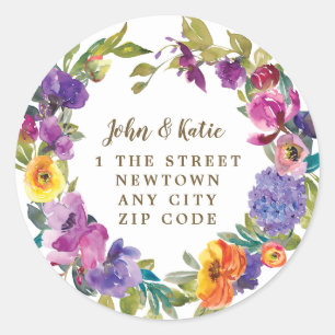 floral wreath change of address sticker label