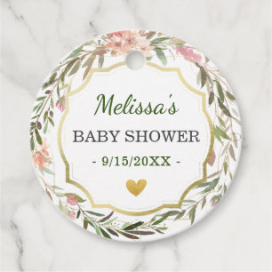 Floral Wreath Chic Greenery Baby Shower Sprinkle Favour Tags