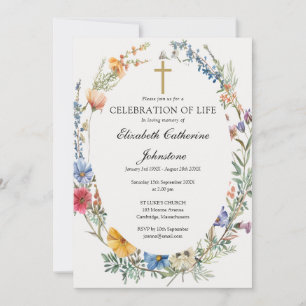 Floral Wreath Christian Celebration Of Life Invitation