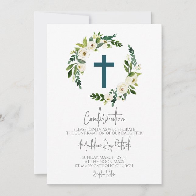  Floral Wreath Confirmation  Invitation (Front)