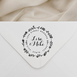 Floral Wreath Couple Names Wedding Return Address Self-inking Stamp