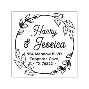 Floral Wreath Couple Return Address Rubber Stamp