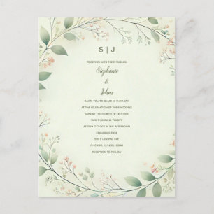 Floral Wreath Crest Monogram Sage Green Wedding Postcard