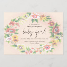 Floral Wreath Cross-stitch Baby Shower Invitation