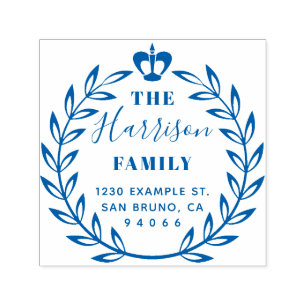 Floral Wreath & Crown Family Name Return Address Self-inking Stamp