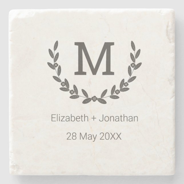 Floral Wreath custom couple wdding monogram Stone Coaster (Front)