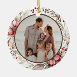 Floral Wreath Custom Photo Ceramic Tree Decoration