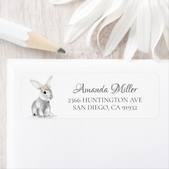 Floral Wreath Easter Bunny Return Address Label (Insitu)
