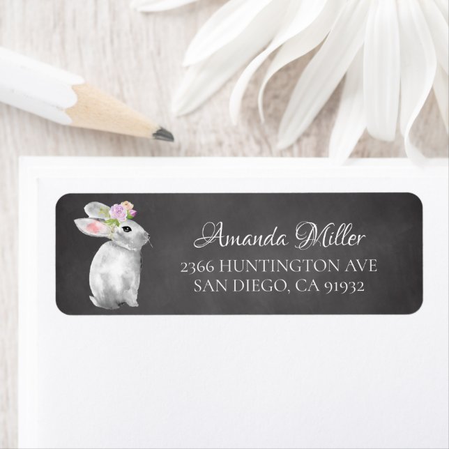 Floral Wreath Easter Bunny Return Address Label (Insitu)
