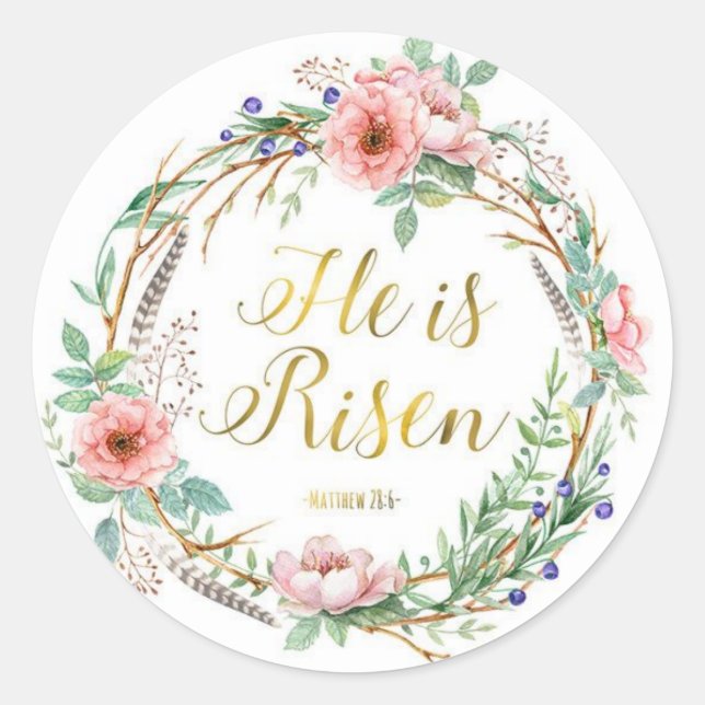 Floral Wreath Easter Christian Bible Scripture Classic Round Sticker (Front)