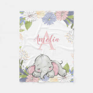 Floral Wreath Elephant Personalised Girl Fleece Blanket