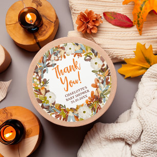 Floral wreath fall little pumpkin baby shower classic round sticker